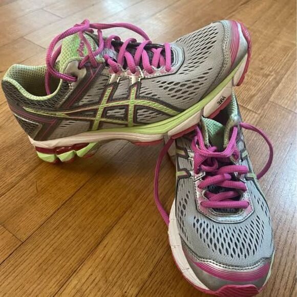 Like New Asics Sneakers womens pink gray and lime green! size 6 - like new! - Picture 1 of 6